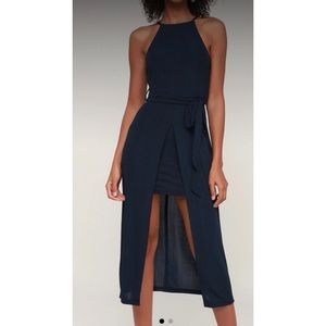 Lulus Caroline Navy Blue Midi dress